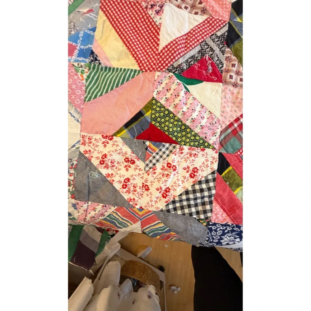 Vintage Hand Pieced Scrap Quilt Top Unfinished Varied  Cotton Colorful Patchwork